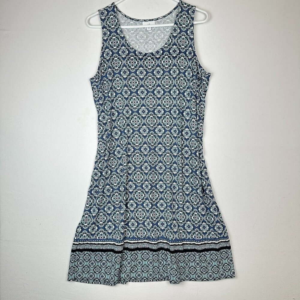 J.Jill Geo Printed Stretch Tank Midi Dress Blue Summer Travel